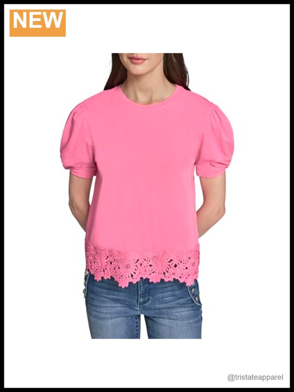 Karl Lagerfeld Relaxed Fit Peasant Blouse - Cotton Blend Cap Sleeve
